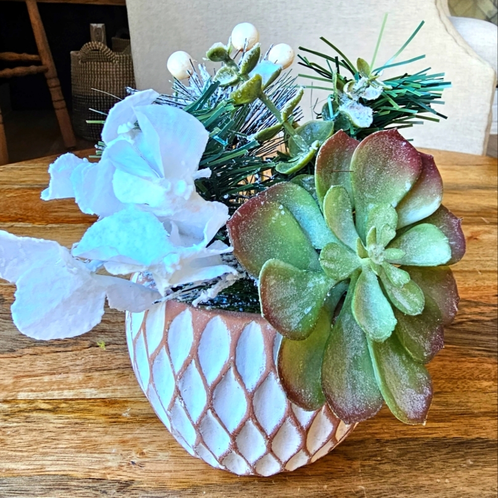 Elegant Green and White Succulent Arrangement